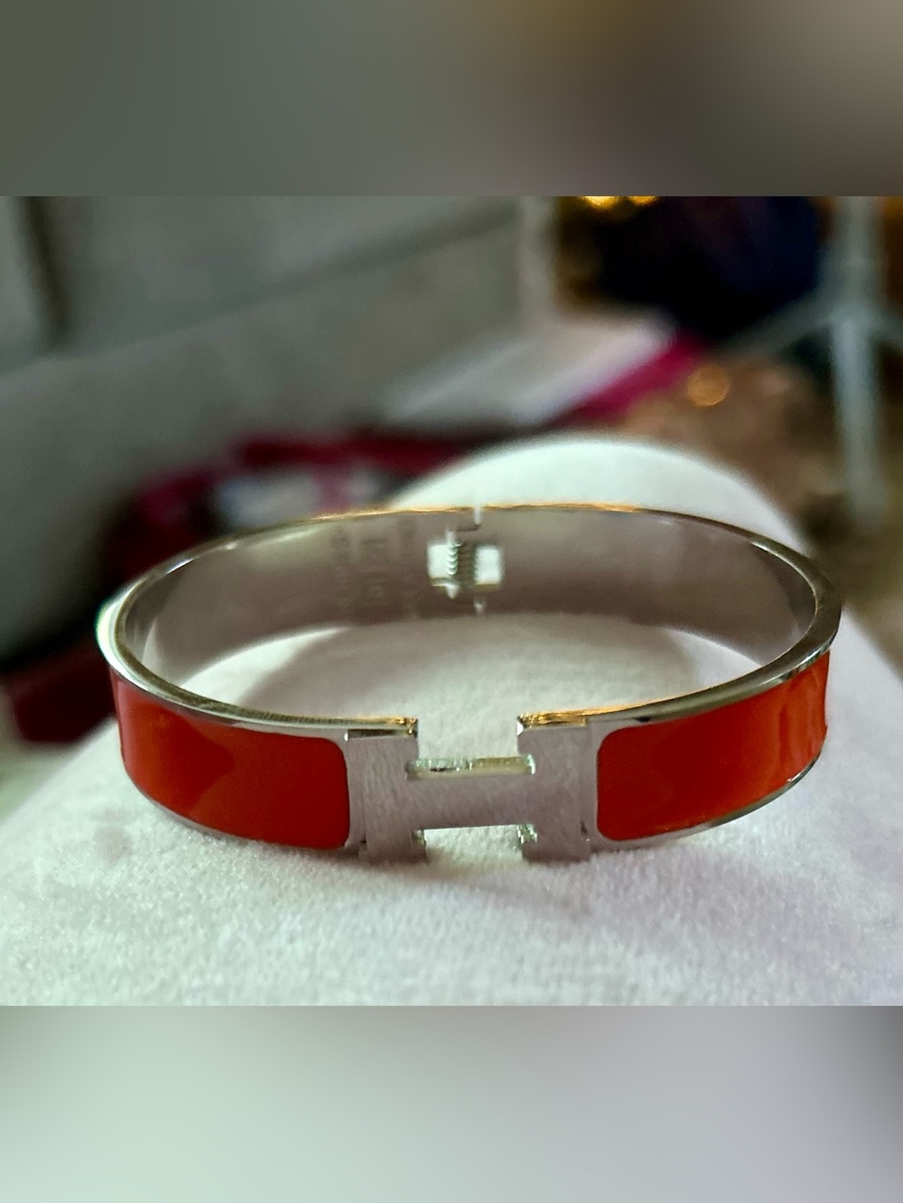 Orange Enamel 'Hinged Bangle Bracelet